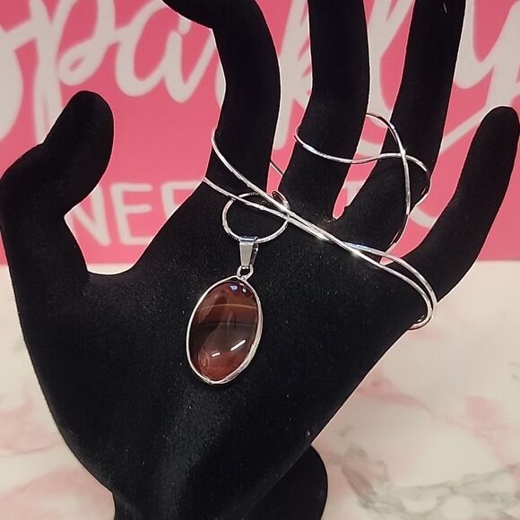 Carnealian Agate on a 24" Diamond Cut Snake 925 Sterling silver Necklace NWT - Picture 1 of 7